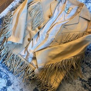 Genuine Bull Leather Fringed Tan Leather Jacket